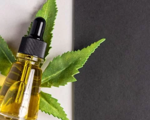 CBD oil on a cannabis leaf